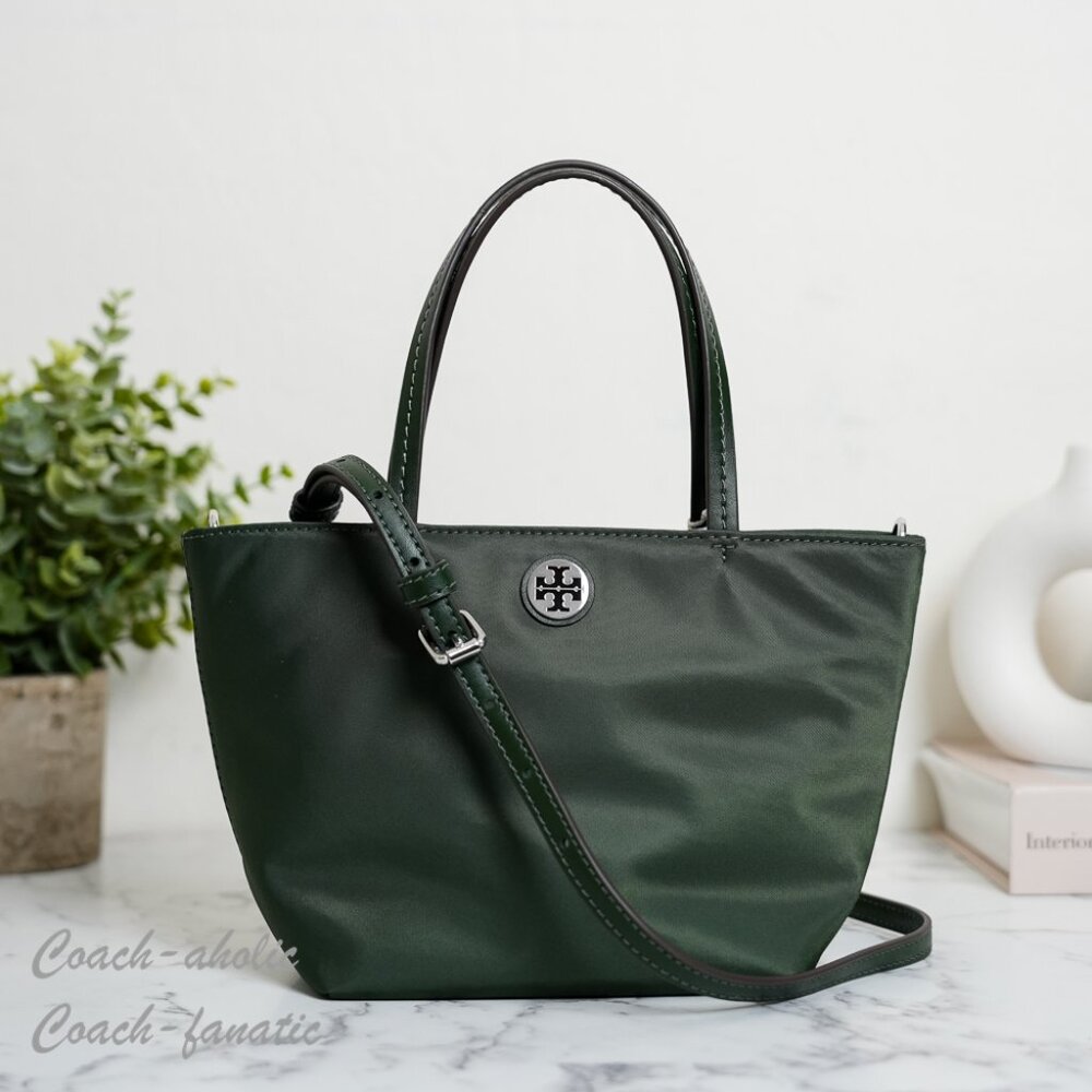 Tory Burch Nylon Mini Tote Crossbody in Basil 167913 NWT